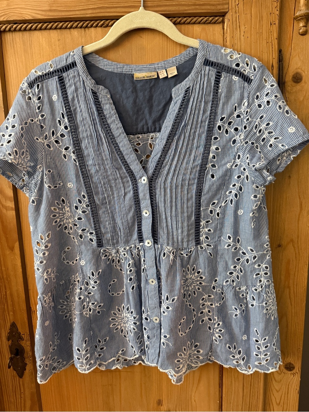 HOLDING HORSES Josune Light Blue Eyelet Top